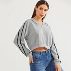 Shein Striped Sleeve Heather Knit Hoodie