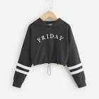 Shein Girls Drawstring Hem Varsity Hoodie