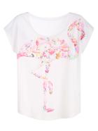 Shein White Flamingo Print T-shirt