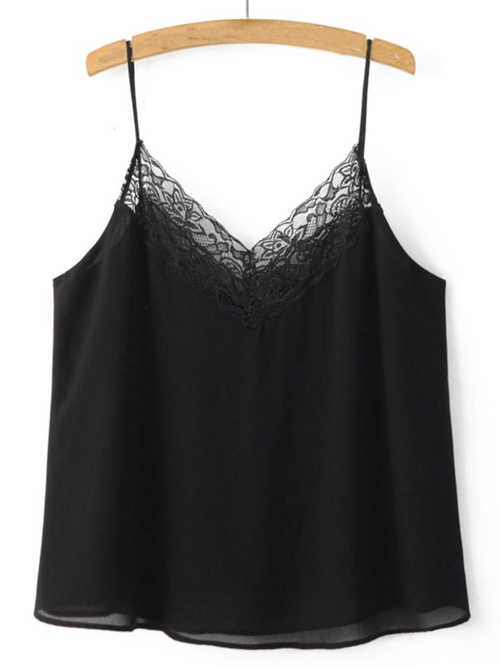 Shein V Neckline Lace Chiffon Cami Top