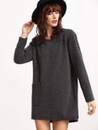 Shein Dark Grey Ribbed Tee Dress With Pocket