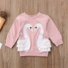 Shein Toddler Girls Swan Print Ruffle Sweatshirt