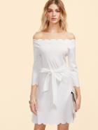 Shein White Off The Shoulder Belted Scallop Dress