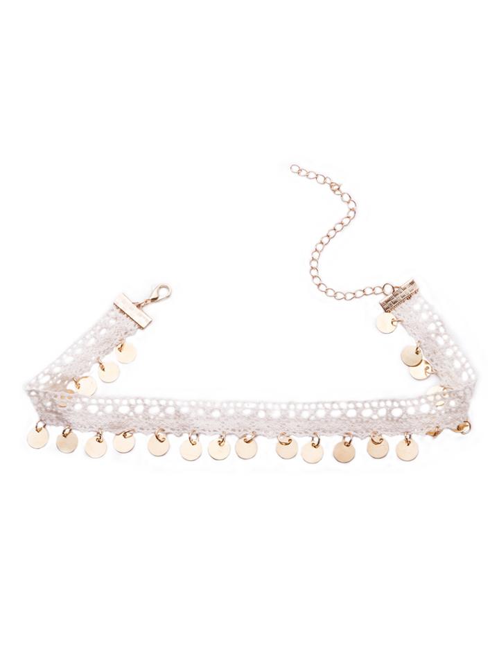 Shein White Lace Gold Coin Fringe Choker Necklace