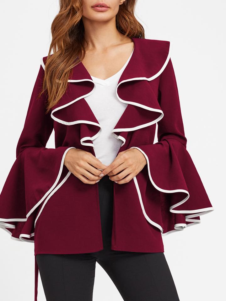 Shein Contrast Binding Shawl Collar Bell Sleeve Blazer