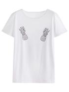 Shein White Pineapples Print T-shirt