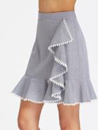 Shein Dot Crochet Trim Striped Asymmetric Ruffle Skirt