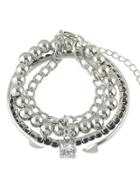 Shein Silver Color Adjustable Beads Chain Cuff Bracelet Set For Women