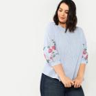 Shein Plus Drop Shoulder Floral Sleeve Pinstripe Top