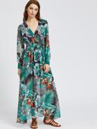 Shein Tropical Print V Neck Chiffon Dress With Belt