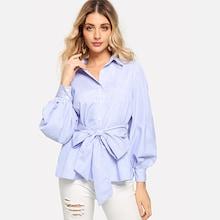 Shein Lantern Sleeve Self Belted Shirt