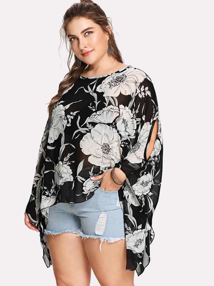 Shein Random Florals Chiffon Kaftan Top