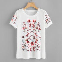 Shein Flower Print Paper Thin T-shirt