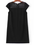 Shein Black Cap Sleeve Crochet Lace Tunic Dress