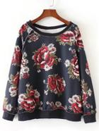 Shein Seam Detail Raglan Sleeve Floral Sweatshirt