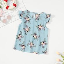 Shein Girls Ruffle Armhole Sleeveless Floral Blouse
