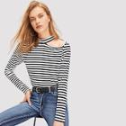 Shein Cut-out Shoulder Striped Tee