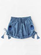 Shein Flower Embroidered Self Tie Cuffed Gingham Shorts