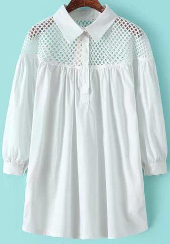 Shein White Lapel Hollow Loose Blouse