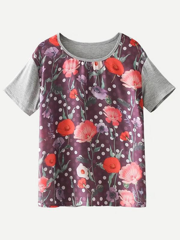 Shein Floral Splicing T-shirt