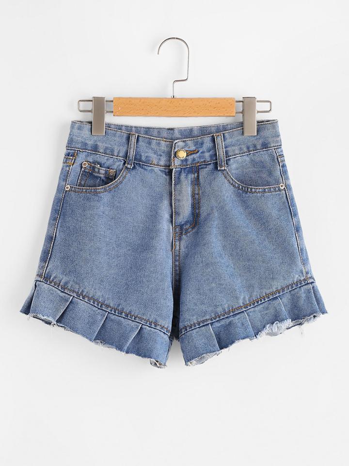 Shein Frill Trim Raw Hem Denim Shorts