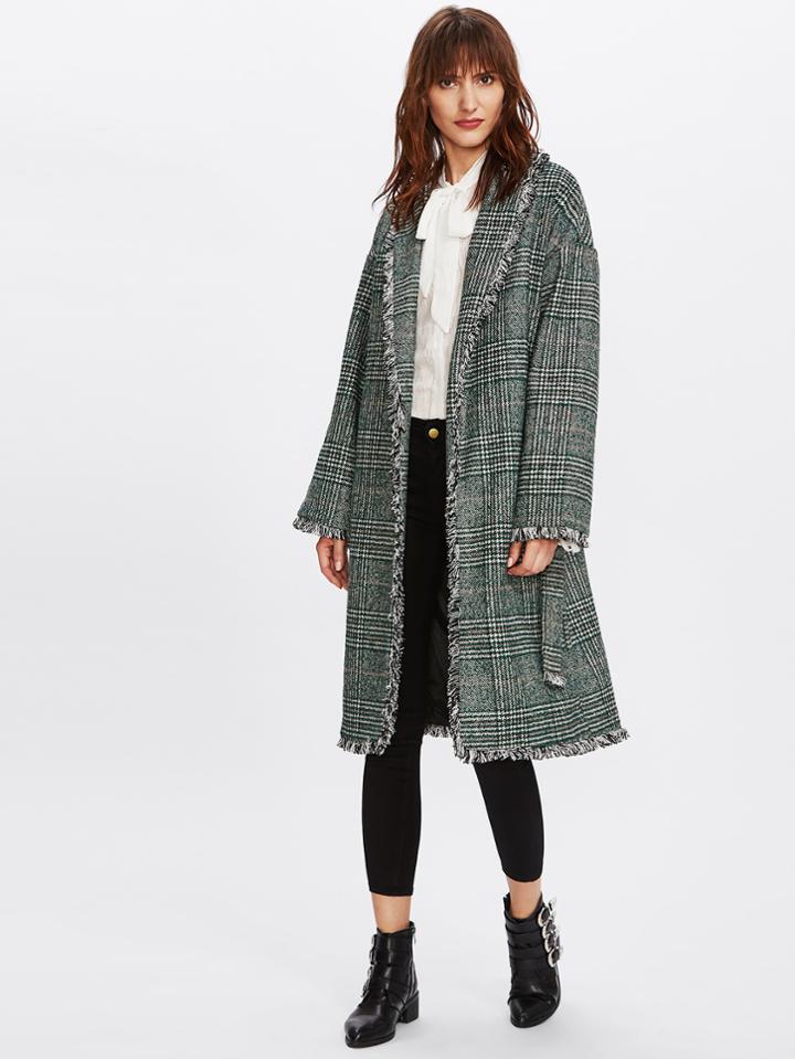 Shein Fray Trim Checked Coat