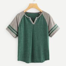 Shein Raglan Sleeve Varsity-striped Tee