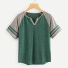 Shein Raglan Sleeve Varsity-striped Tee