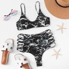 Shein Ladder Cut-out Marble Print Bikini Set