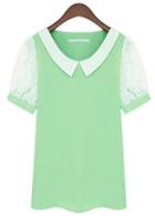 Rosewe Summer Essential Peter Pan Collar Green Tees For Lady