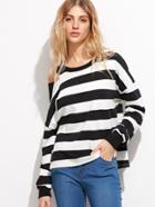 Shein Black White Stripe Cut Out Sweatshirt