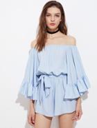 Shein Exaggerated Fluted Sleeve Self Tie Romper