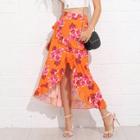 Shein Asymmetrical Ruffle Trim Floral Skirt