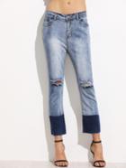 Shein Color Block Ripped Raw Hem Jeans