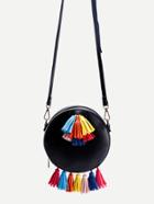 Shein Black Pu Round Shape Tassel Trim Crossbody Bag
