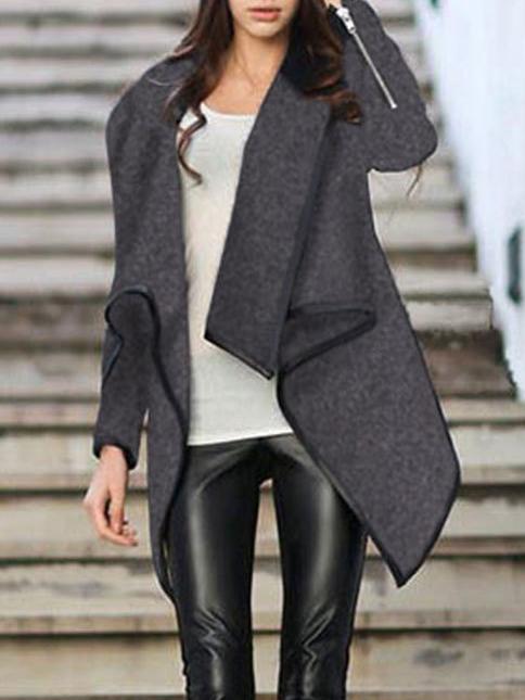 Shein Turtleneck Zipper Asymmetrical Grey Coat