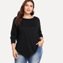 Shein Plus Bow Embellished Pocket Patched Longline Tee