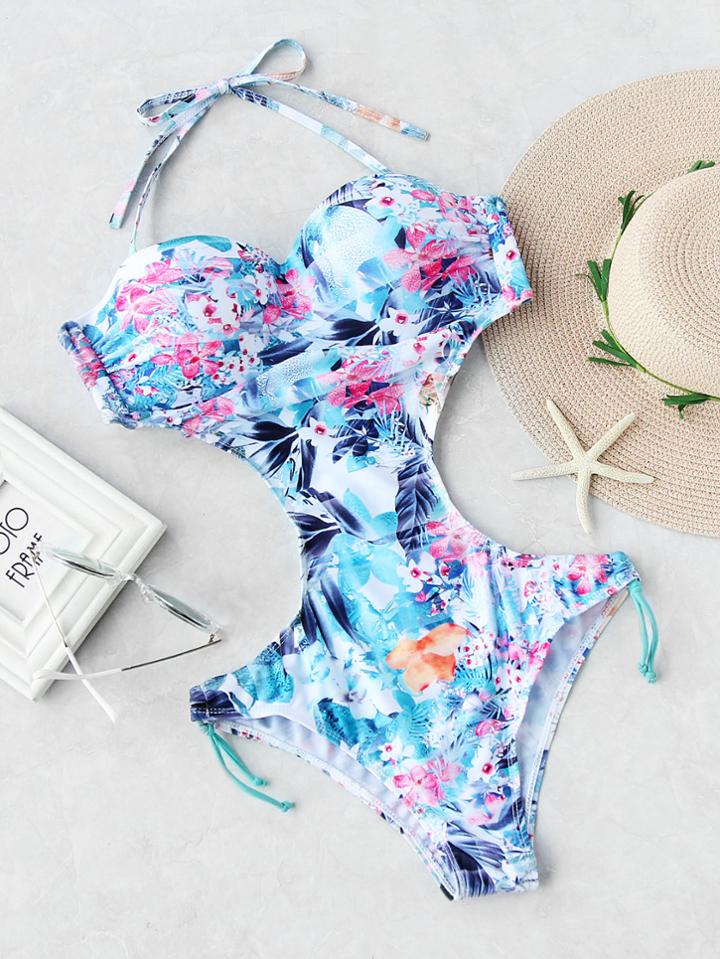 Shein Calico Print Side Cutout Monokini