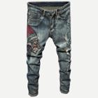 Shein Men Graphic Embroidery Ripped Jeans