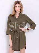 Shein Army Green Half Sleeve Lapel Dress