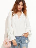 Shein White Ruffle Cuff Dip Hem Blouse