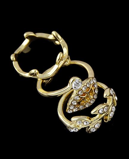 Shein Gold Diamond Leaves Three Fingers Rings