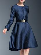 Shein Blue Belted Pockets A-line Dress