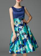 Shein Blue Fishes Print Pockets A-line Dress