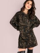 Shein Oversized Lace Up Long Sleeve Sweatshirt Dress Camouflage