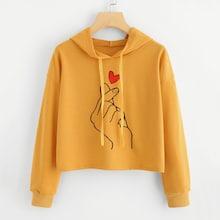 Shein Love Gesture Print Crop Hoodie