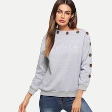 Shein Letter Print Button Detail Sweatshirt