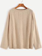 Shein Apricot Cable Knit Round Neck Loose Sweater