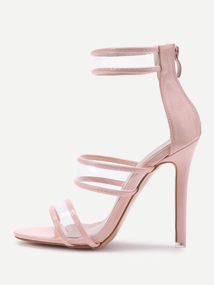 Shein Clear Detail Stiletto Sandals With Zipper Back