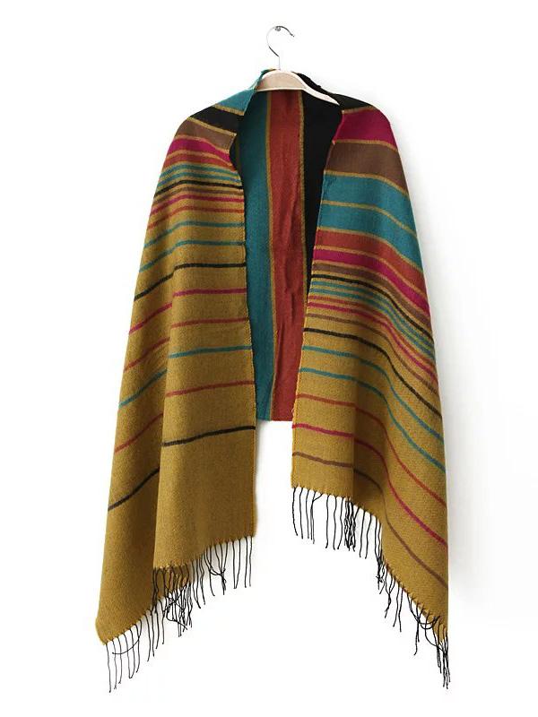 Shein Multicolor Stripe Fringe Edge Shawl Scarf